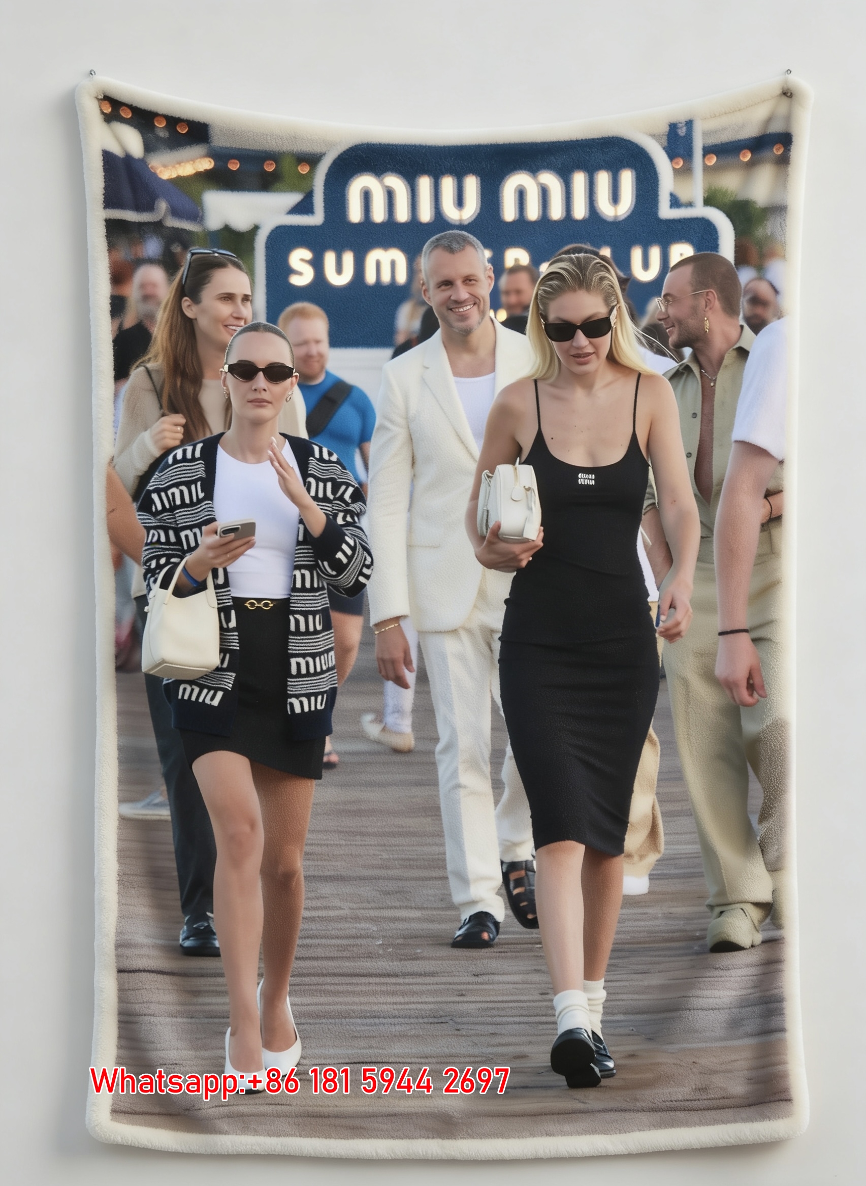 Miumiu Black White Navy Flannel Sofa Throw Blanket – Printed Summer Club Street Style IMG_0560